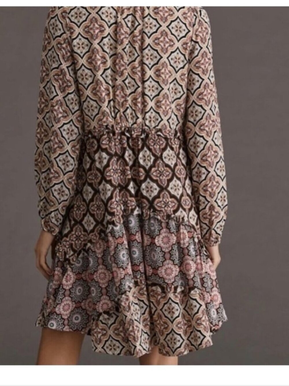 Anthropologie Tiered V-Neck Mini Dress Like new Loose boho Comfy Dress Size  L - Picture 10 of 16